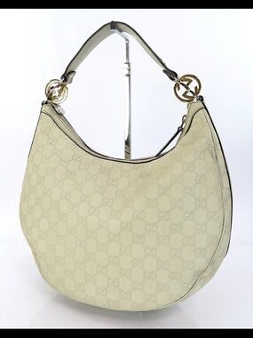 Gucci Beige Monogram Hobo Bag with Gold Hardware